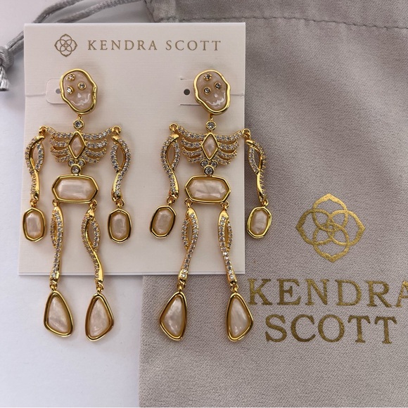 Kendra Scott Jewelry - 💀Kendra Scott Skeleton Gold Tone Statement Earrings Ivory Mother-of-Pearl New✨